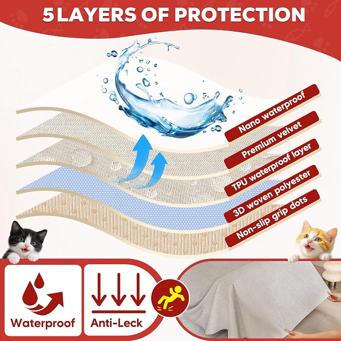 Loiion Cat Scratch Proof Furniture Protector Waterproof Sofa Cover 150"x91" | Pet-Friendly Couch Protector, Anti-Scratch & Anti-Slip Sofa Cover For Cats Dogs Kids, Machine Washable - Image 5