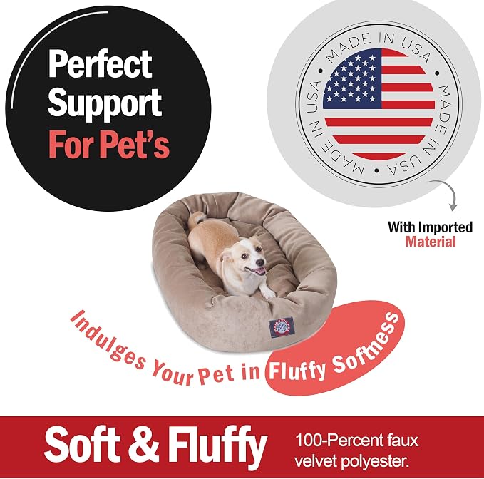 Majestic Pet 32 Inch Micro Velvet Calming Dog Bed Washable – Cozy Soft Round Dog Bed with Spine for Head Support - Fluffy Donut Puppy Mat 32x23x7 (inch) Medium – Pearl - Image 2