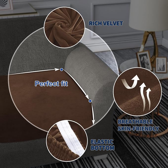 MAXIJIN Velvet Stretch Cushion Covers Fitted Couch Cushion Slipcovers Sofa Seat Cushion Covers for Individual Cushions with Elastic Bottom (3 Piece Sofa Seat Slipcovers, Dark Coffee) - Image 5