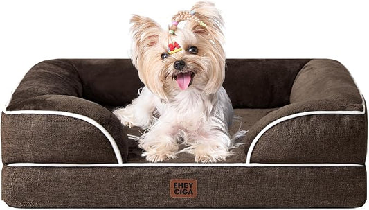EHEYCIGA Orthopedic Small Dog Bed, Waterproof Memory Foam Washable Pet Beds | Non-Slip Bottom and Egg-Crate Foam Medium Pet Couch Bed with Washable Removable Cover, Brown by EHEYCIGA