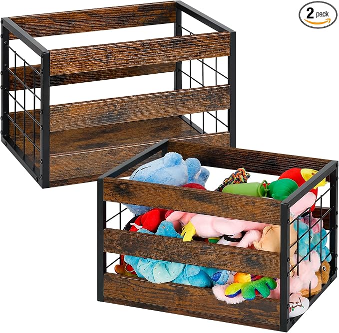 CADUKE Large Dog Toy Box Set of 2 | Dog Toy Storage, with Handles, Large, Durable, MDF Board Perfect for Organizing Chew Toys, Puppy Leash, Accessories by CADUKE