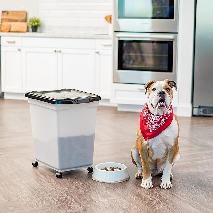 IRIS USA Dog Food Storage Container 50 lbs, with Removable Rolling Wheels, for Dog Cat Bird and Other Pets, Food Storage Bin, Keep Fresh, Made in USA, Pearl/Black - Image 8