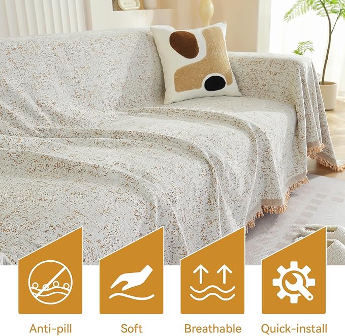 Deep Dream Couch Cover Blanket, Soft Chenille Sofa Covers for 3 Cushion Couch, Sofa Slipcovers Washable Furniture Protector for Dogs Pets (Khaki, 71''x134'') - Image 6