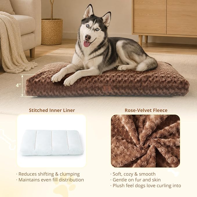 EGOHOME Dog Bed for Large Dogs, Shredded Memory Foam, Washable, Non-Slip | Balanced Support Foam, CertiPUR-US, Removable Washable Cover, Rose Velvet, Dog Crate Bed & Kennel Pad, 41 x 27 Inch, Brown - Image 2