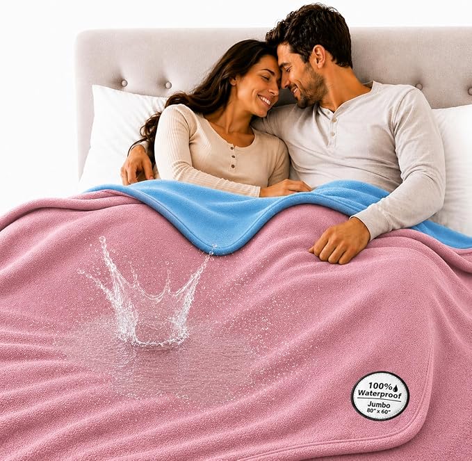 The Original Good-Time Pink/Blue Waterproof Blanket Jumbo 80x60 | 100% Leakproof for Messy Moments, Pets and Spills, Machine Wash & Dry by TOP+Waterproof+Blanket