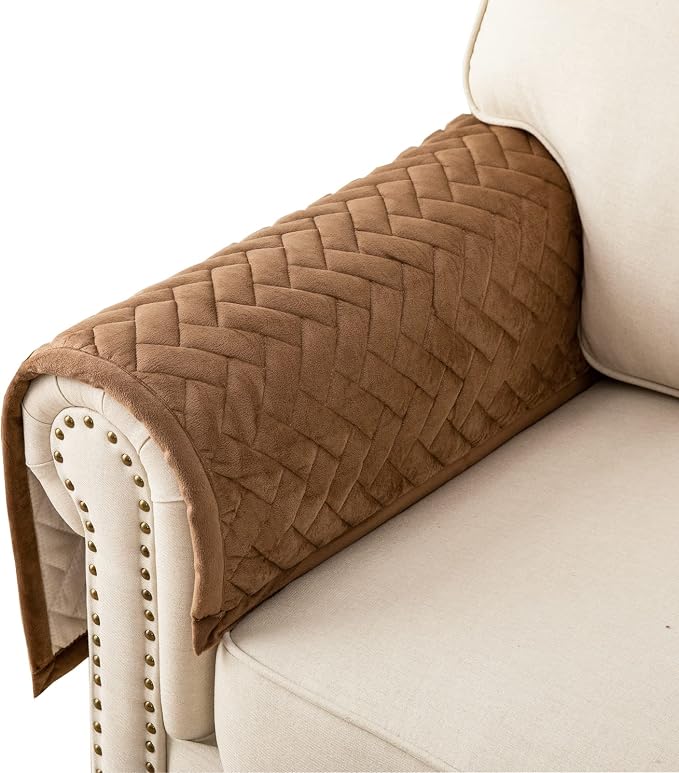 Eismodra Armrest Covers,Couch Cover,Sofa Cover,Backrest Covers,Anti-Slip Armchair Slipcovers for Dogs Cats Pet Loveseat Recliner Leather L Shaped,Brown 28 x 28 Inches (Only 1 Piece) by Eismodra