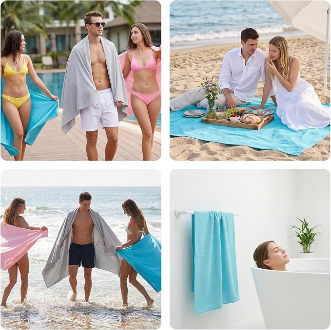 REDKISS Oversized Beach Towels, 4 Pack Microfiber Towel Set for Adults, Lightweight, Quick Dry, Absorbent & Sand Proof, 62x31 Inch, Pool Towels – Multi Color - Image 8