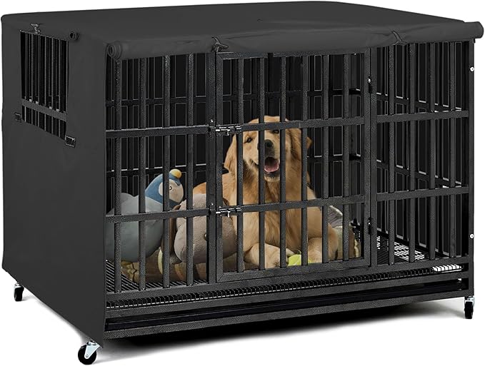Explore Land Dog Crate Cover Heavy Duty Polyester Pet Kennel Sunshade Universal Fit for 38 inches Wire Cage (Black) by ExploreLand