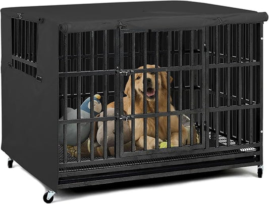 Explore Land Dog Crate Cover Heavy Duty Polyester Pet Kennel Sunshade Universal Fit for 38 inches Wire Cage (Black) by ExploreLand