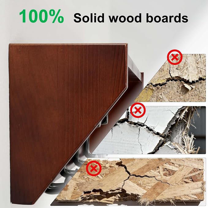 SKOLOO Wall Shelf with Hooks, 24-Inch Cherry Coat Rack Wall Mount with Shelf Organizer - Heavy Duty, 4 Tri Hooks - Perfect for Entryway, Hallway, Living Room, Bedroom, Mudroom - Image 4