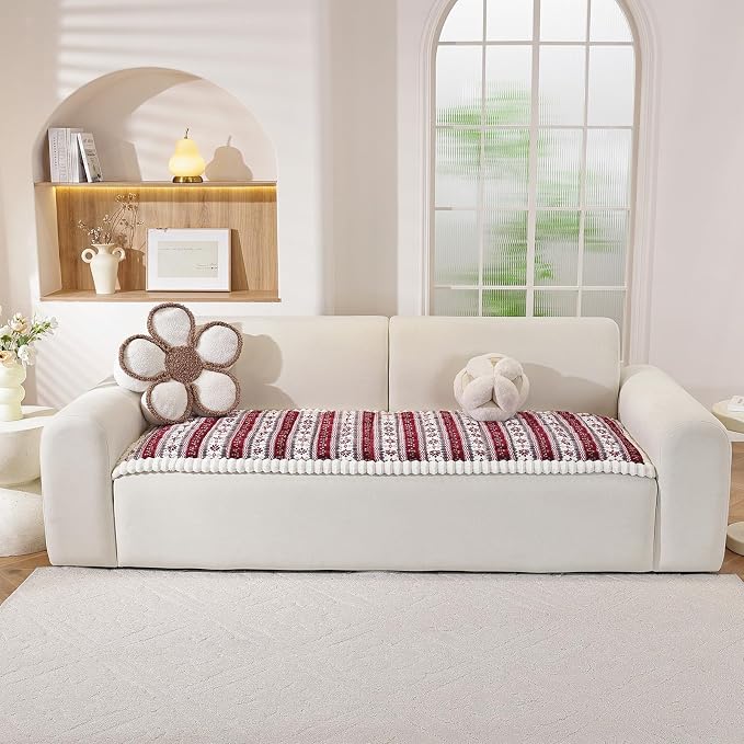VClife Fuzzy Anti-Slip Dog Couch Cover for Christmas, Burgundy, 27.6 x 82.7 | Soft Thick Couch Covers for 3 Cushion Couch Sofa Pet Friendly, Scratch Resistant Sofa Cover Washable Dog Furniture Protector - Image 7