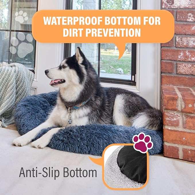 Active Pets Premium Large Donut Dog Bed, Fits Up to 100 lbs, Machine Washable Cushion, Plush Long Pile Faux Fur Fabric, Portable Dark Gray Pet Bed Furniture for Puppies Adult Canines & Cats - Image 7