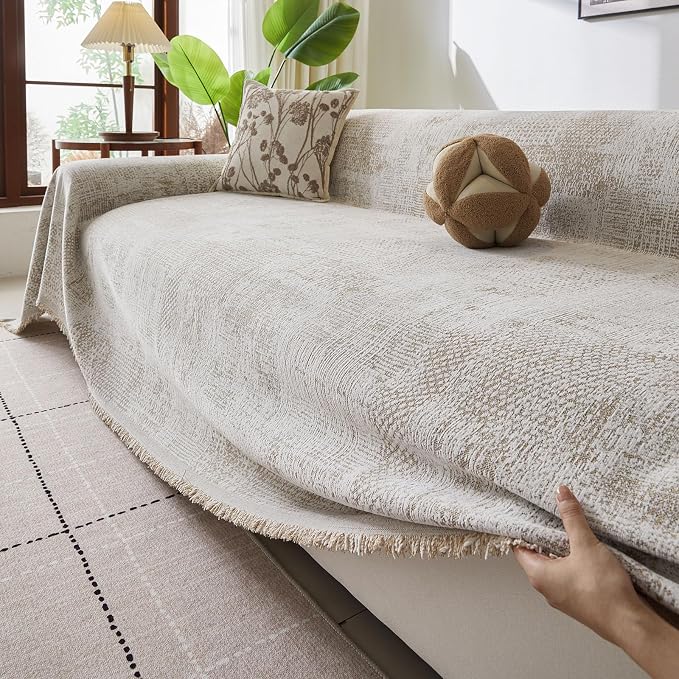 ROOMLIFE Couch Cover 3 Cushion Sofa, Washable Non Slip Furniture Sofa Protector Cover, Soft Chenille Sofa Slipcovers Sectional L Shape Dogs Couch Cover Throw Blanket with Tassels 71''X118'' - Image 6