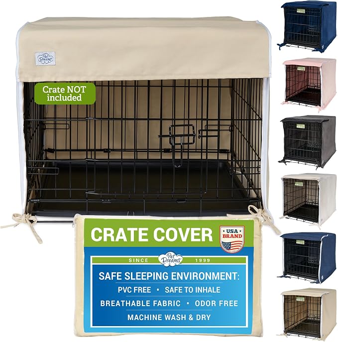 Pet Dreams Dog Crate Cover - Breathable Fabric Kennel Topper for Double-Door Crates, Fits iCrate Dog Cages 18, 24, 30, 36, 42, 48 Inches (Khaki, Large, 36") by PetDreams
