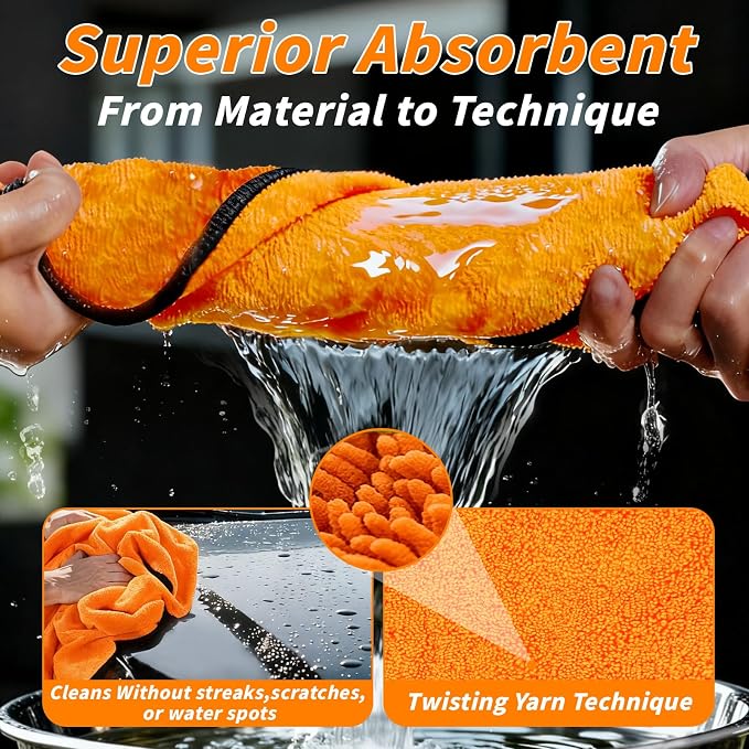 20 Pack Microfiber Car Drying Towel, 24 x 16 Inch Car Microfiber Cleaning Towels Bulk, Lint-Free, Quick Drying, Dual-Sided Detailing Buffing Polishing Waxing Soft Towels for SUV, Truck and Boats - Image 5