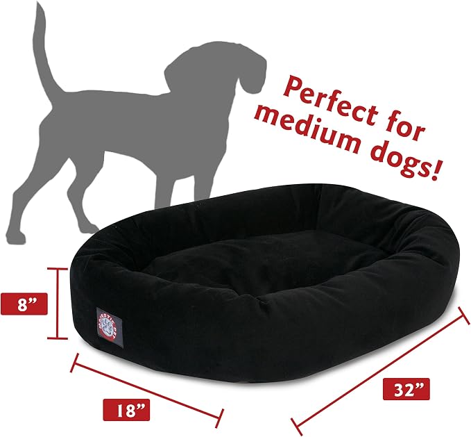 Majestic Pet 32 Inch Suede Calming Dog Bed Washable – Cozy Soft Round Dog Bed with Spine Support for Dogs to Rest their Head - Fluffy Donut Dog Bed 32x23x7 (Inch) - Round Pet Bed Medium – Black - Image 3