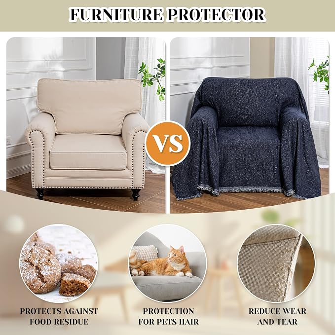 MEETSKY Navy Blue Couch Cover Sofa Covers Single Recliner Couch Cover, Sofa Throw Cover for Couches Sofa Slipcovers Furniture Covers Modern Style for Living Room Decoration, 71"x 91" - Image 5