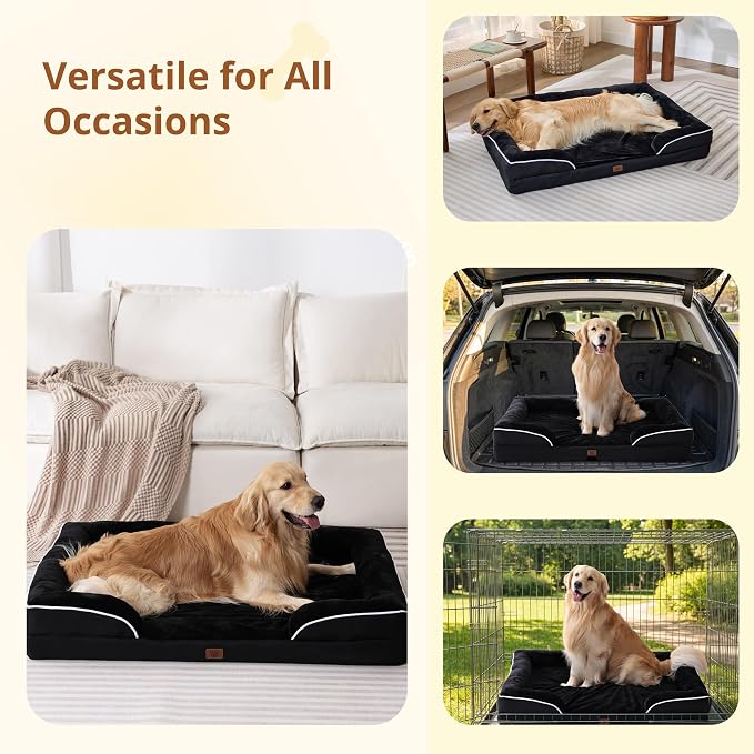 EGOHOME Orthopedic Dog Bed with Sides for Large Dogs 44x32x6.5in Black | Water Resistant Egg Crate Foam Dog Couch with Removable Washable Cover & Non-Slip Bottom, Comfort Support Pet Sofa - Image 7