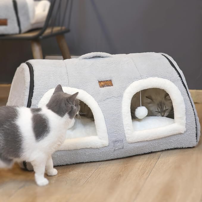 Cat Bed for Indoor Cats，Foldable cat cave，Anti-Slip & Water-Resistant Bottom，cat Houses for Indoor Cats or Small Dogs, Kitten Tent, Rabbit Double Hole Bed:(27.5"×15.3"×15" - Image 7