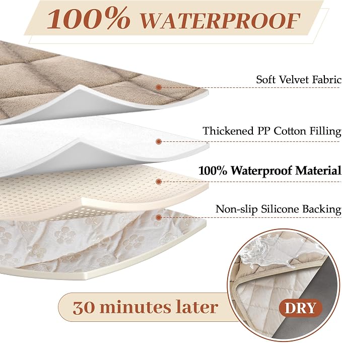 ALIECOM Sofa Cover Waterproof Couch Cover for Dogs Washable Velvet Sofa Slipcovers Loveseat Covers for 2 Cushion Couch Pet Friendly Non Slip Furniture Protector (Light Khaki, 27.6" x 59.1") - Image 2