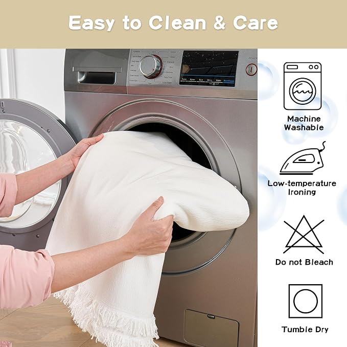 MYSKY HOME Sofa Covers for 2 Cushion Couch L Shaped Couch Cover Washable Couch Cover with Tassels Boho Couch Covers Non Slip Super Universal Soft Sofa Slipcover for Kids, Dogs, Pets, 71"x118", White - Image 6