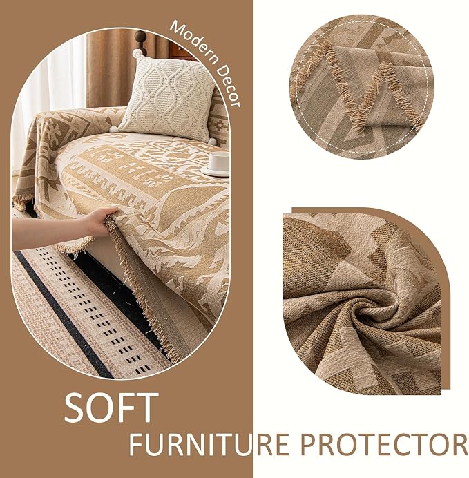 VClife Boho Couch Cover, Aztec Sofa Cover for Dog, Non Slip Washable Couch Covers for 3-4 Cushion Couch Sofa, Reversible Triangle Geometric Futon Cover Furniture Protector (Khaki, 71" x 150") - Image 6
