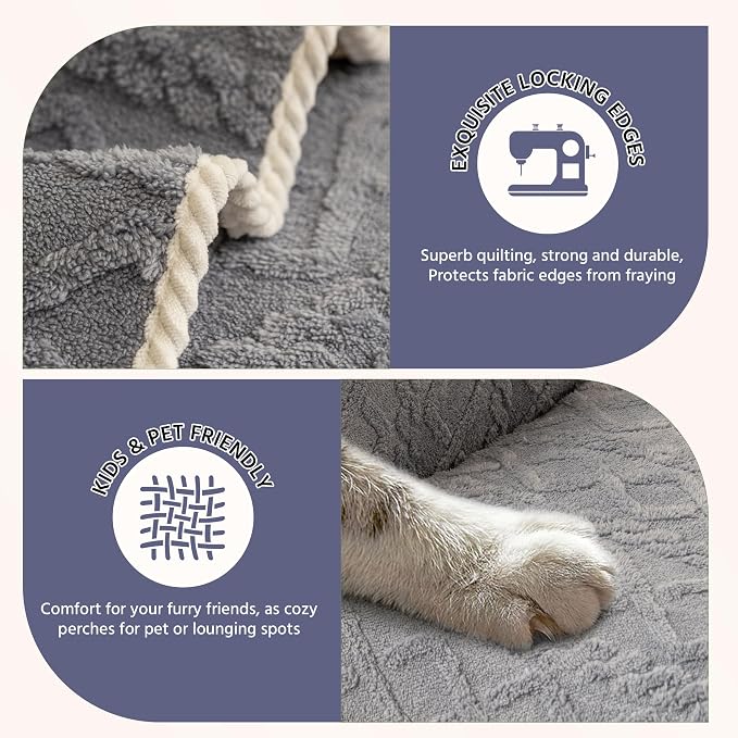 OTOB All Season Couch Cover for Dogs Washable, Anti Slip Soft Plush Geometric Jacquard Love Seat Sofa Slipcovers, Kids Pet Friendly Furniture Protector Couch Covers, 1 Piece (Light Gray, 27.6"x59.1") - Image 4