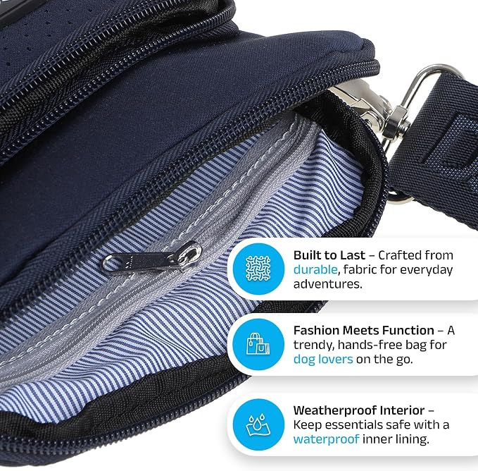 DOOG Neosport Walkie Bag - Lightweight Neoprene Dog Treat Pouch & Crossbody Shoulder Bag with Built-in Poop Bag Dispenser - Hands-Free Everyday Essentials - Navy - Image 2
