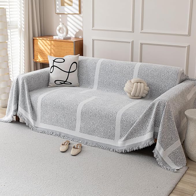 Deep Dream Couch Cover for Dogs, Soft Chenille Couch Covers for 3 Cushion Couch, Pet-Friendly Thick Sofa Slipcover Sectional Sofa Cover Washable Couch Protectors for Pets (Grey, 71"x118") by DeepDream