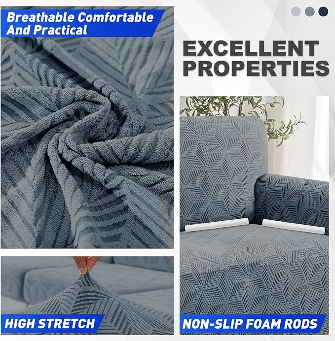 YEMYHOM 1 Piece Stretch Oversized Couch Covers for 4 Seat, Jacquard Extra Large Sofa Cover with Non-Slip Elastic Bottom, Thickened Slipcover Furniture Protector for Dogs Pets (X-Large, Dark Gray） - Image 3