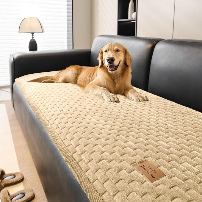 Couch Covers for Dogs Washable, Velvet Dog Couch Cover Protector, Fuzzy Plush Pet Sofa Cover for Loveseat, Sofa Covers for Pets(1,Light Brown,27.6"x59.1", 2 Seater Sofa Pad Cover) by PJLZJFBY
