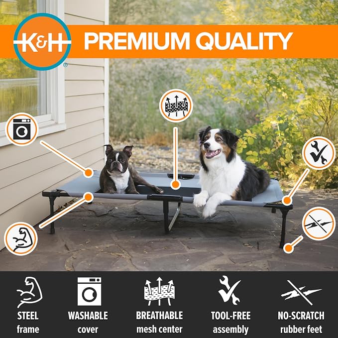 K&H Outdoor Elevated Dog Bed - Cooling Raised Dog Bed for Large & Extra-Large Pets, Breathable Mesh Center Hammock Design, Indoor/Outdoor Washable Cover, Portable Metal Frame, Gray, XL 50x32in - Image 2