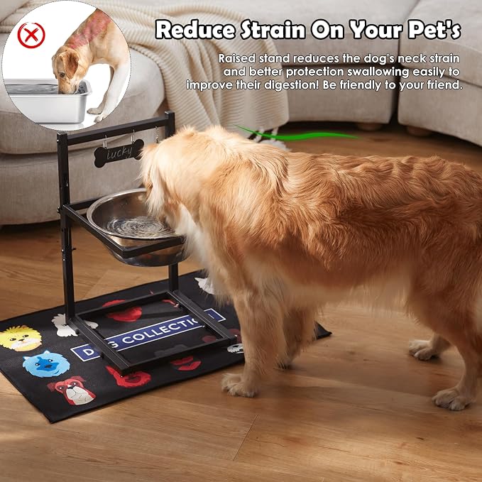 SHAINFUN 203oz Elevated Dog Water Bowl for Large Dogs with mat, Adjustable Height 10-17.8in, Tall Raised Dog Water Stand - Image 2