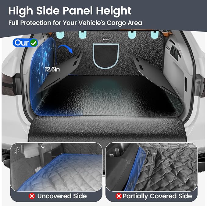 SUV Cargo Liner for Dogs with PU Leather, Waterproof Pet Trunk Cover with Taller Side Panels, Dog Seat Mat for SUVs Vans with Bumper Flap Protector, Non-Slip, Large Size Universal Fit, Black - Image 4