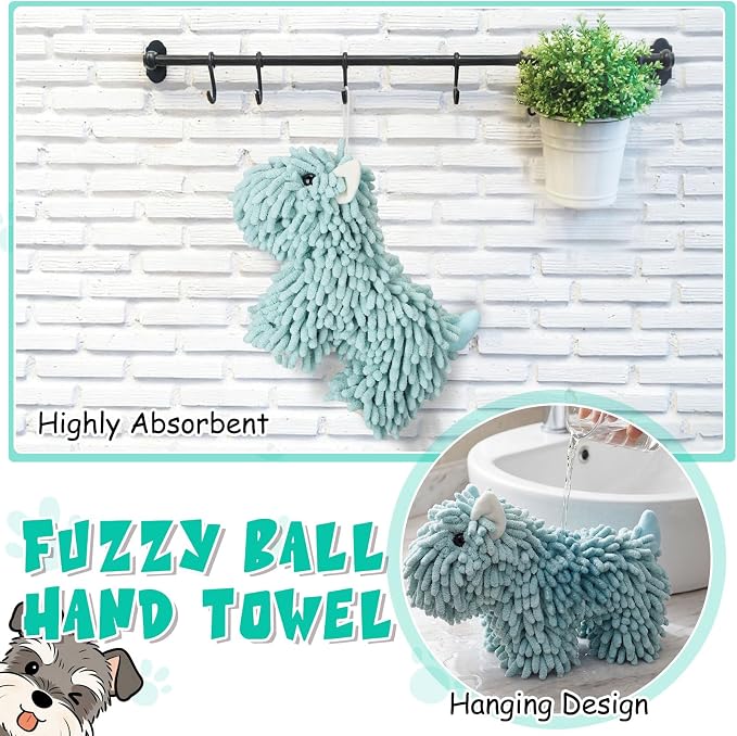 Tegeme 1 Pcs Chenille Dog Hand Towel Fuzzy Towel Absorbent Microfiber Soft for Bathroom Kitchen Washstand (Green,Standing Dog) - Image 5