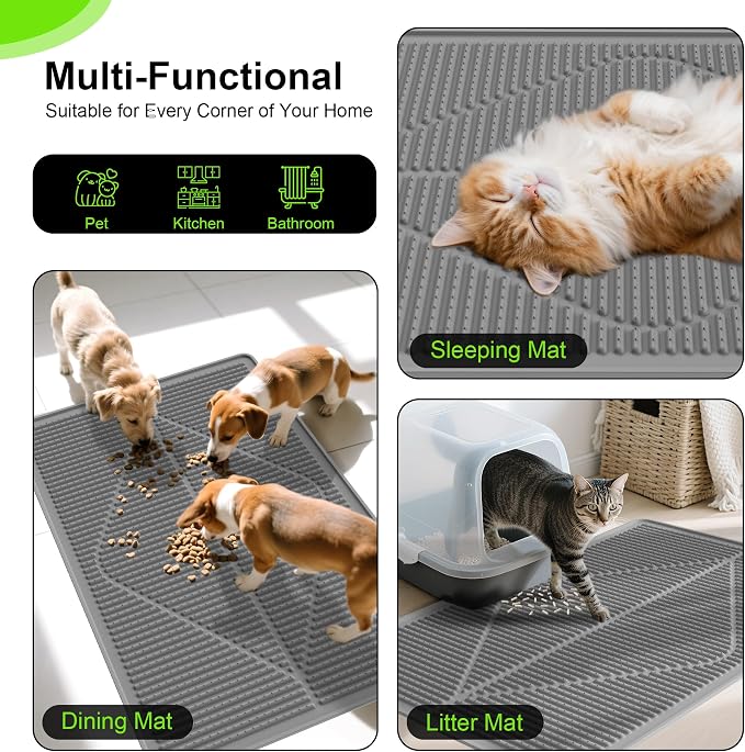 Mofason Rubber Large Cat Litter Mat, Grey Silicone Kitty Cat Litter Box Mat | Waterproof 28"x20" litter matt for cats; easy clean litter trapping catcher mat, cat litterbox mats, large pet mat cat indoor - Image 6