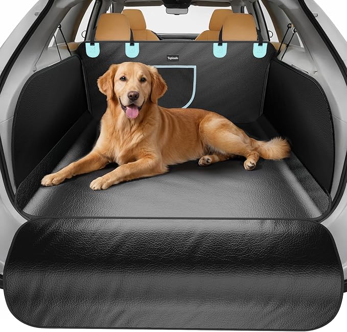 SUV Cargo Liner for Dogs with PU Leather, Waterproof Pet Trunk Cover with Taller Side Panels, Dog Seat Mat for SUVs Vans with Bumper Flap Protector, Non-Slip, Large Size Universal Fit, Black - Image 2