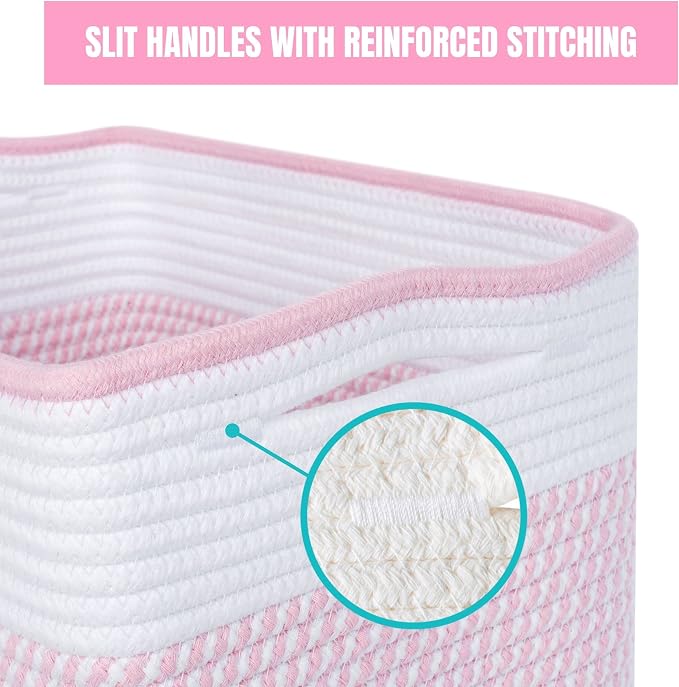 MINTWOOD Design 3-Pack Storage Baskets for Shelves, Decorative Baskets for Organizing, Woven Baskets for Storage, Book Basket, Cube Organizer, Cube Storage Bin Box, Closet Organizers, Light Pink - Image 8