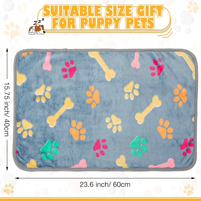 Chumia 18 Pcs Fleece Pet Blanket Soft Warm Sleep Mat Fluffy Cute Puppy Supplies Paw Bone Star Elephant Dot Heart Print Design Bed Blankets for Dog Cat Kitten Animals(23 x 16 Inch,Cute) - Image 2