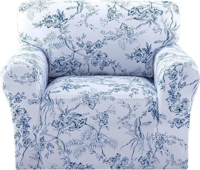 H.VERSAILTEX Printed Chair Covers for Living Room Floral Pattern Sofa Slipcovers Stretch Couch Covers Washable Couch Protector for Dogs(Garden Bliss-Blue,Chair) by HVERSAILTEX