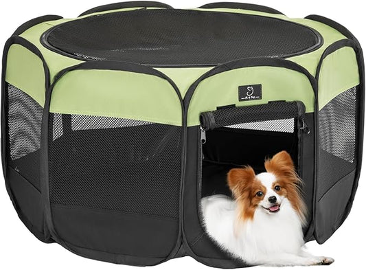 Portable Indoor Dog Playpen for Small Dogs & Puppies by A 4 Pet – 29.92" Pop-Up Soft Puppy Playpens with Bowl, Waterproof Floor, Calm Safe Space for Home, Travel & Daily Use