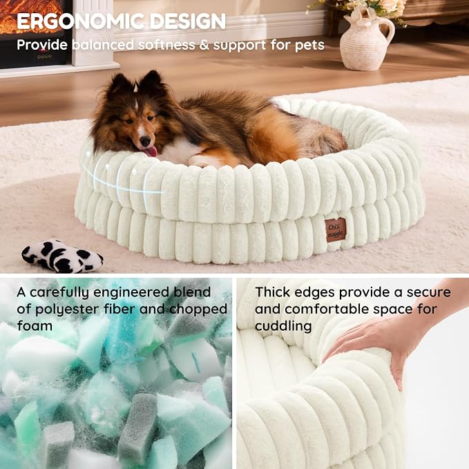ChiXnuggle Orthopedic Dog Bed, Washable Cover, Faux Fur Bolster Pet Couch | waterproof,egg crate foam,non-slip bottom,for small medium dogs,cream,30*24*7,dog sofa,puppy bed - Image 4