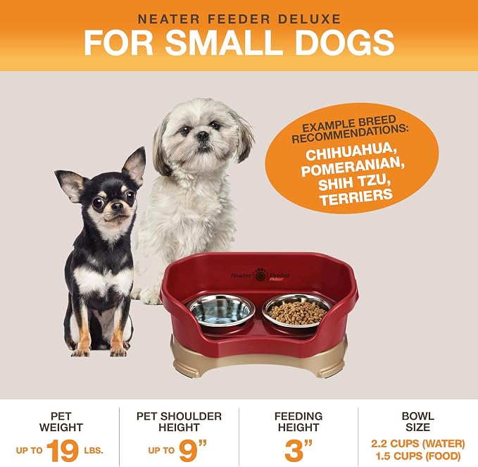 Neater Pet Brands Neater Feeder Deluxe Mess Proof Dog Bowls Elevated for Small Dogs Under 19 lbs, Made in USA, No Spill Raised Dog Food Bowl Stand Feeding Station, Food and Water Bowl Set, Cranberry - Image 2