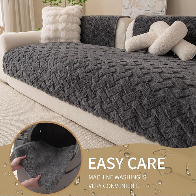 Waterproof Dog Bed Cover Non Slip Couch Cover for Dogs Washable Soft Faux Fur Sofa Cover Couch Covers for 3 Cushion Couch Sofa Pet Friendly (Grey, 34x94.5（1pc）) - Image 4