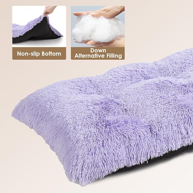 EHEYCIGA Fluffy Dog Crate Bed, Plush Extra Large Dog Pillow, Purple | Xlarge Calming Anti Anxiety Plush Faux Fur Mat for Large size dogs, Washable Soft Warm Dog Pad with Non-Slip Bottom - Image 4