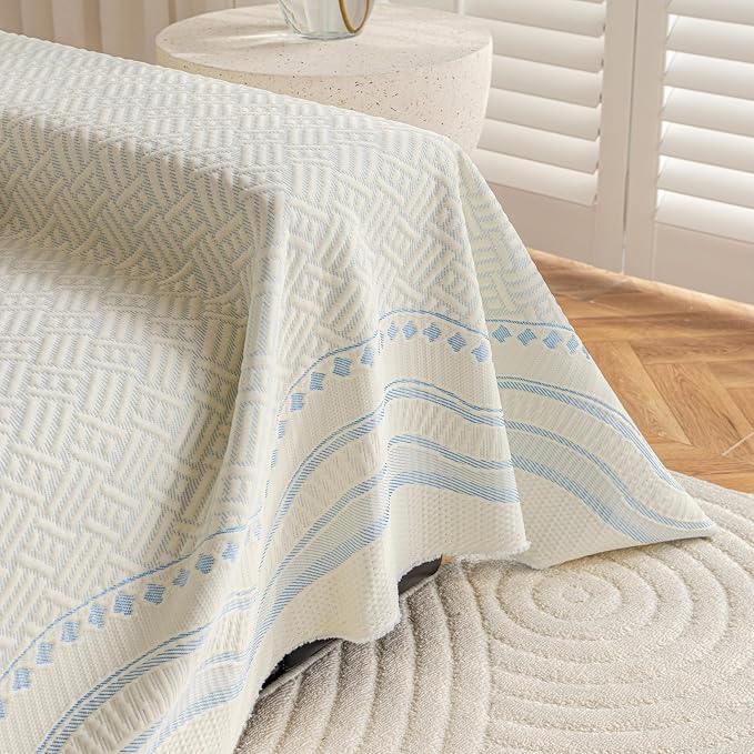 STACYPIK Summer Cooling Ice Silk Sofa Cover, Couch Cover for Sectional, Breathable Ice Silk Sofa Slipcovers for 2 Cushion Couch, Texture L Shape Protector Blanket for Pet & Hot Sleepers, Blue-71X118IN - Image 8