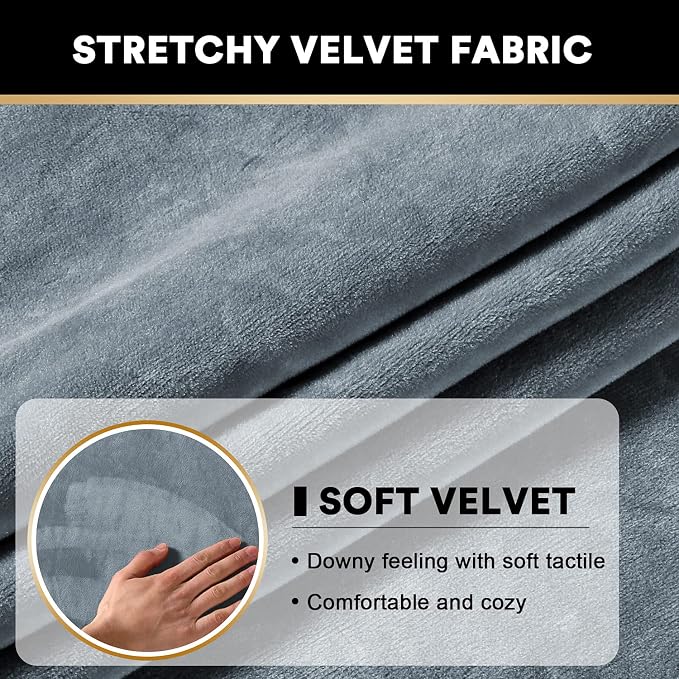 PrinceDeco Velvet Stretch Couch Cushion Cover Soft Cushion Slipcover for Chair Loveseat Sofa Furniture Protector Seat Cushion Sofa Cover (Each Width Up to 29.5", Stone Blue) - Image 4