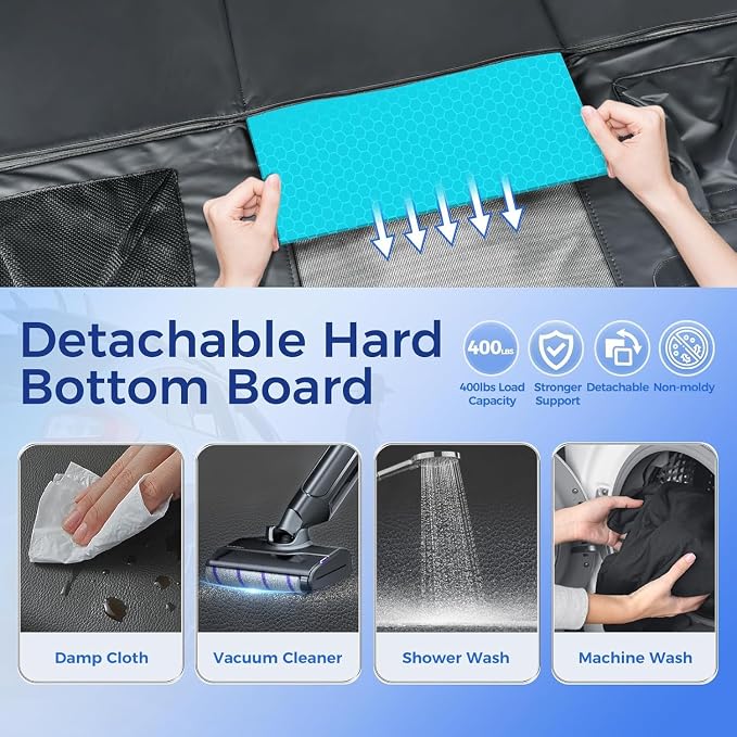 HOB4U Truck Back Seat Extender for Dogs, Hard Bottom Dog Car Seat Cover | Waterproof PU Leather, Anti-Scratch, Larger Space, Supports Up to 400lbs - Image 4