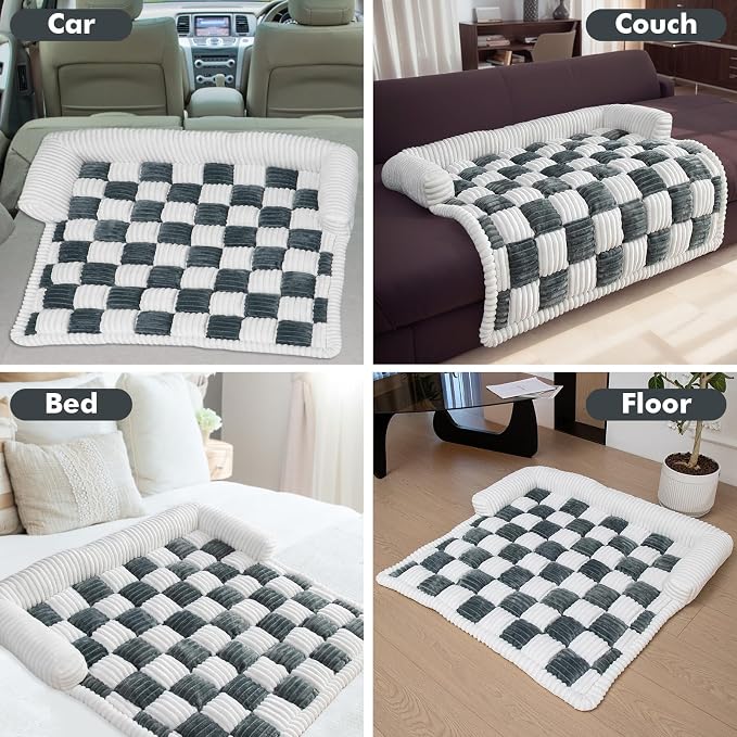 TOPCHANCES Dog Couch Cover,Thickened Quilted Plaid Funny Fuzzy Pet Couch Covers for Sofa,Washable Non Slip Pet Mat Sofa Dog Cover Protector for Large Dogs(Gray,30x30inch) - Image 3