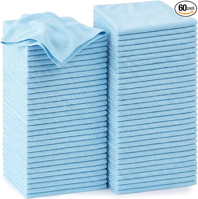 Nuenen Cleaning Cloths for Cars 16 x 16 Inch Ultra Absorbent Towels Drying Microfiber Reusable Cleaning Supplies House Kitchen Window Microfiber Towel(Light Blue,60 Pcs) by Nuenen